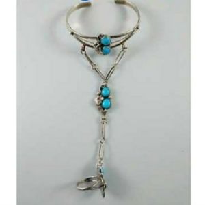 VINTAGE Turqoise Navajo Slave Cuff w/ Ring aa5
